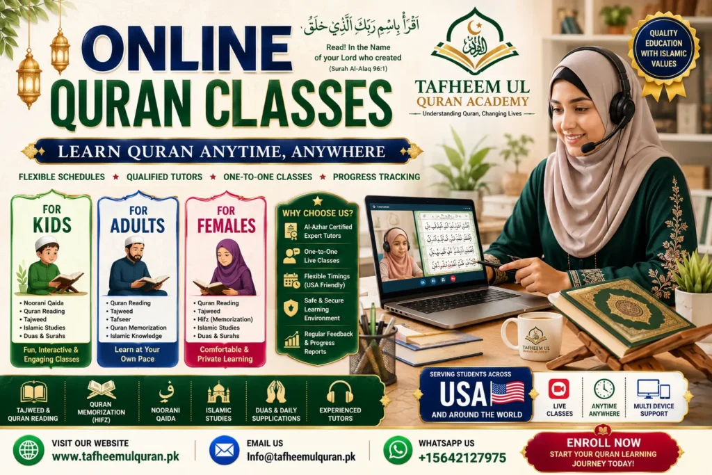 Online Quran classes in USA for kids, adults and females learning Quran online from home
